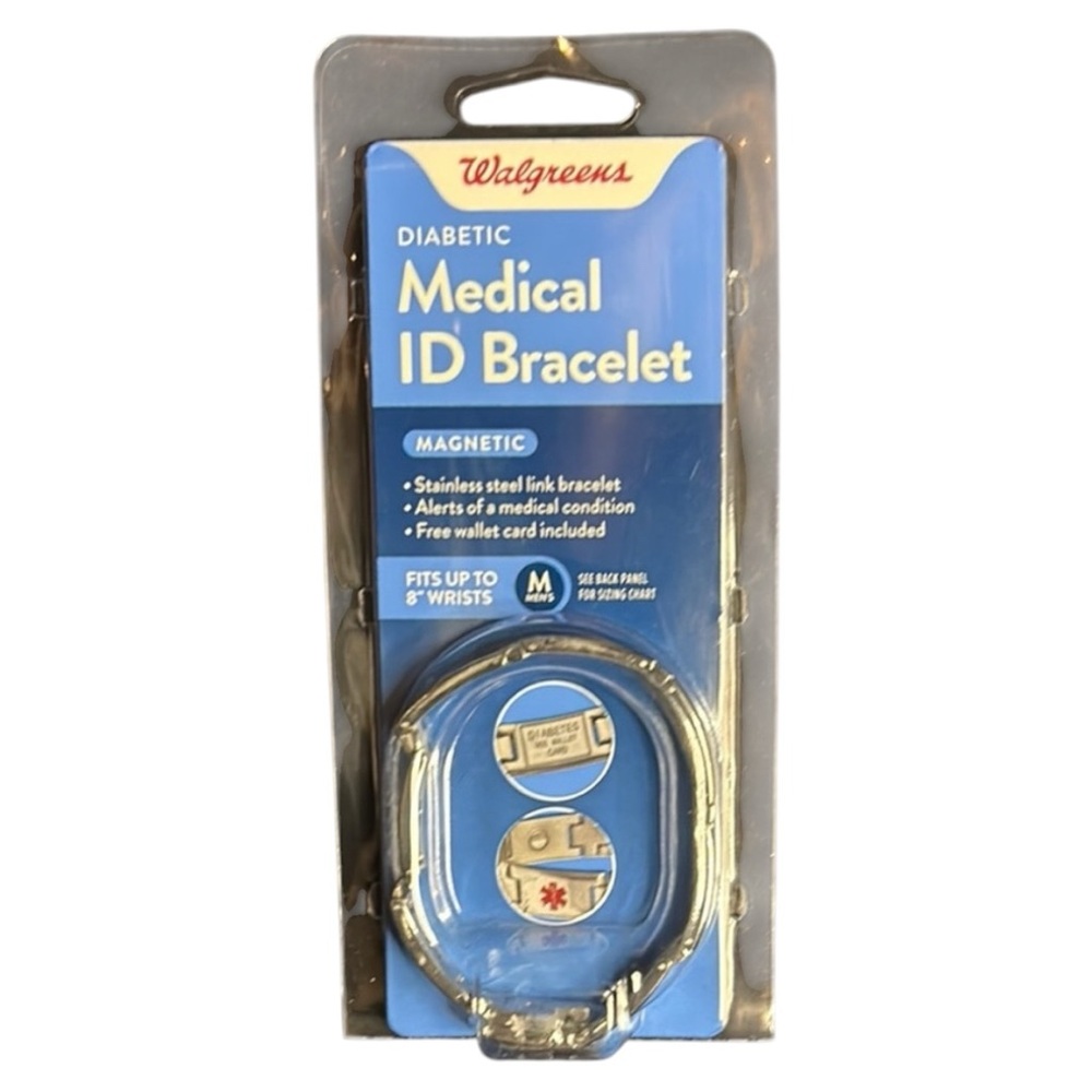 Walgreens‎ Diabetic Medical ID Bracelet L/XL Stainless Steel Magnetic NWT